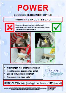 Werkinstructieblad Select Chemie Power loodgietersontstopper